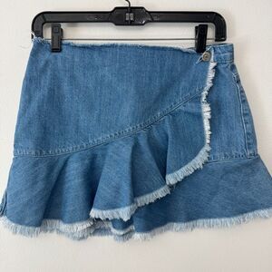 Zara Girls Ruffle Frayed Denim Skirt Size 13/14